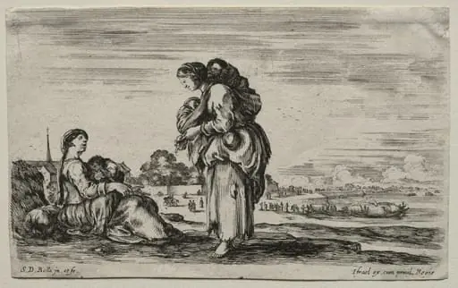 Various Figures and Landscapes: Two Mothers Chatting Together, by Stefano Della Bella