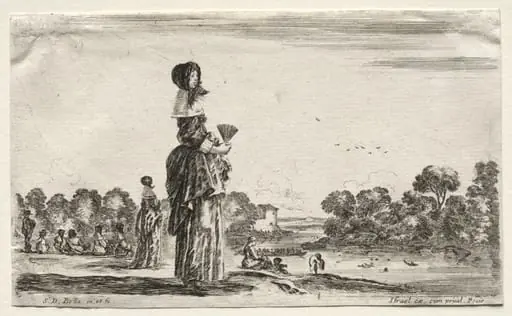Various Figures and Landscapes:  Women Watching Bathers along a River, by Stefano Della Bella