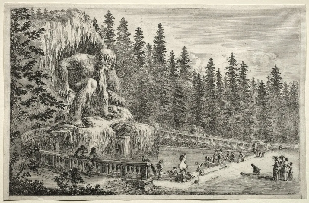 Views of the Villa of Pratolino: Colossal Statue of the Apennines, by Stefano Della Bella, 1653