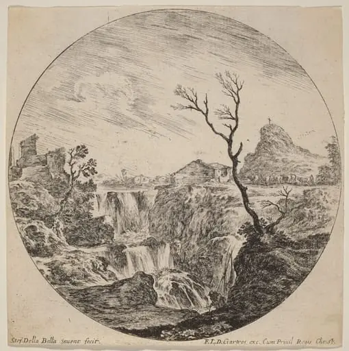 Waterfall with Three Tiers, by Stefano Della Bella
