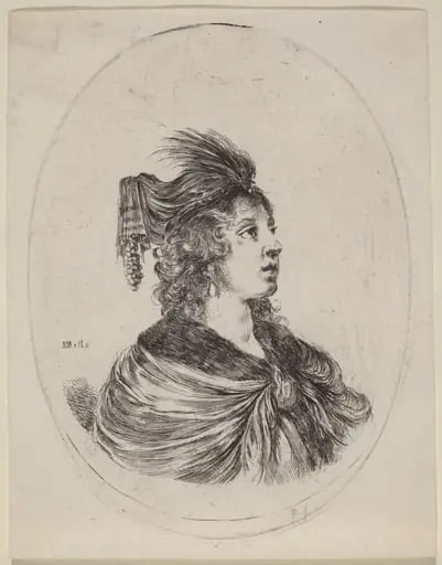 Woman in a Feathered Turban, Turned to the Right, by Stefano Della Bella