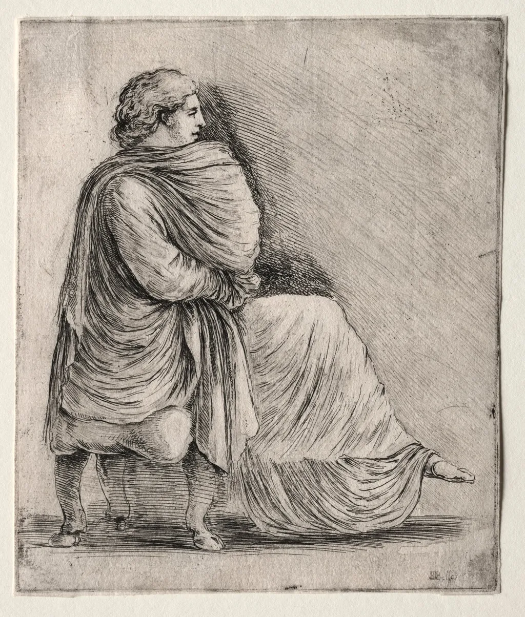 Woman Seated on a Stool, by Stefano Della Bella, 1660