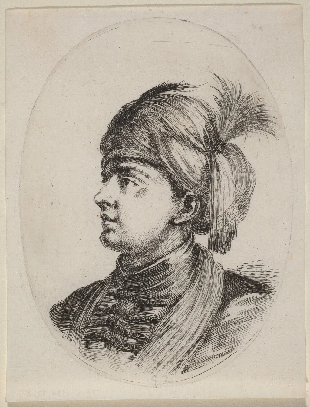 Young Moor in a Feathered Turban, Turned to the Left, by Stefano Della Bella, ink, 1650