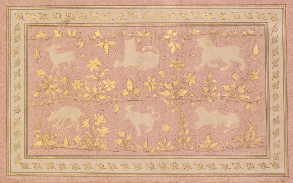 Stenciled Scenes of Lion and Gazelle (verso), unspecified, 1710