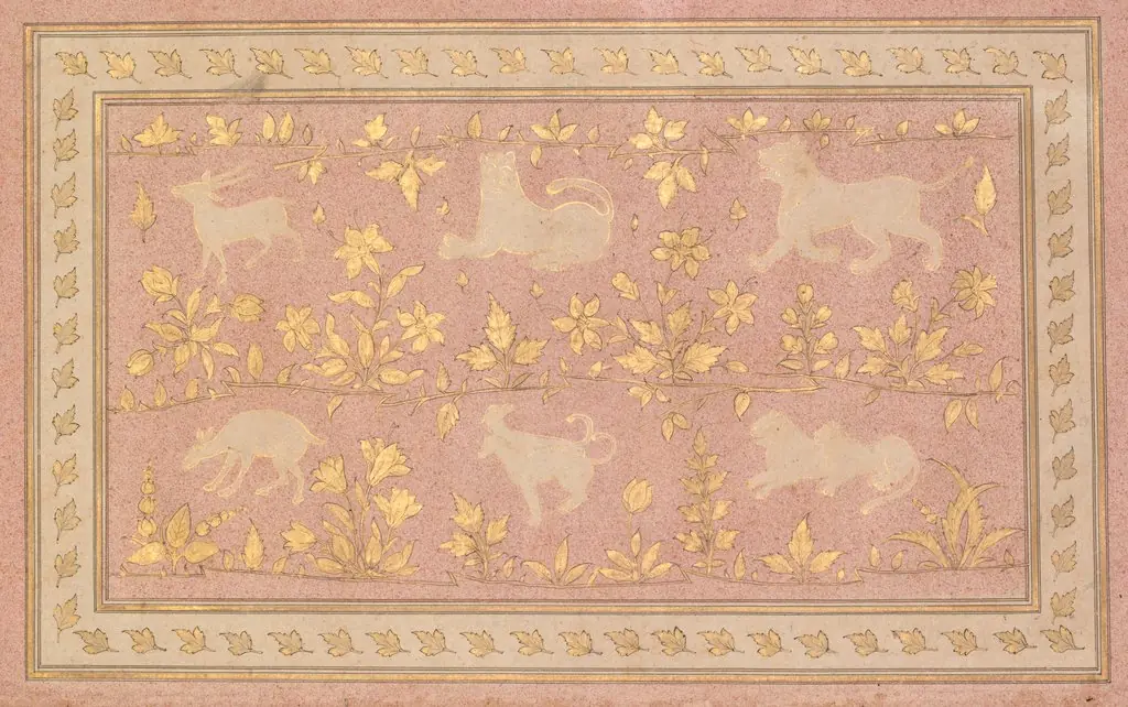 Stenciled Scenes of Lion and Gazelle (verso), 1710