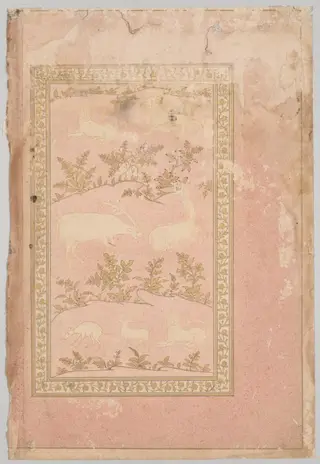 Stenciled Scenes of Lion and Gazelle (verso)