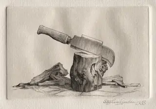 Illustration for "Peronnik the Fool":  A Bill and a Wooden Block