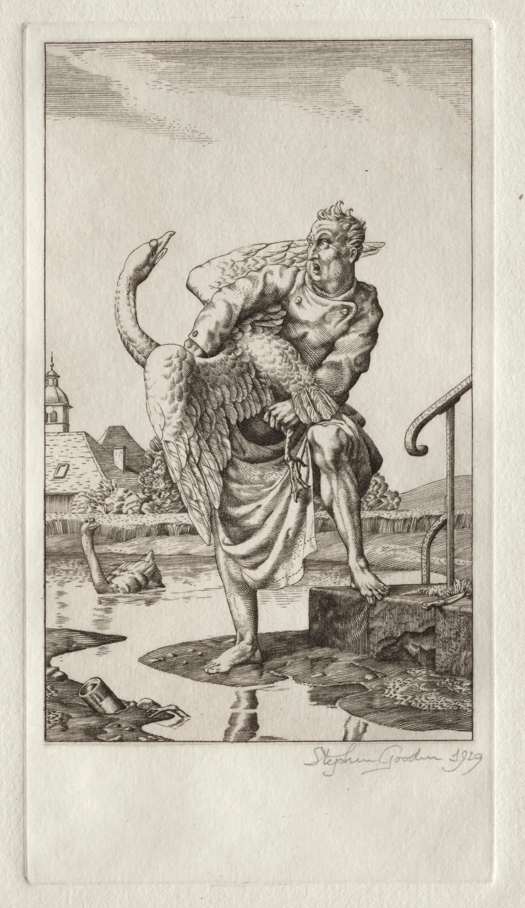 The Fables of Jean de la Fontaine: The Swan and the Cook, by Stephen Gooden, 1929