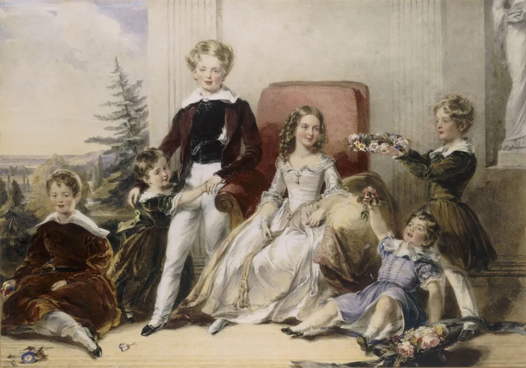 The six children of Elhanan Bicknell Esq, by Stephen Poyntz Denning, watercolor, 1841