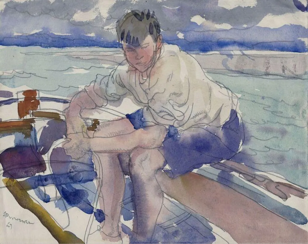 Boy in a Boat, by Stephen Spurrier, watercolor, 1950