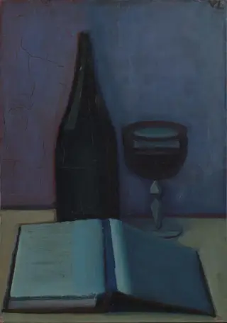 Still Life with a Book, a Glass and a Bottle