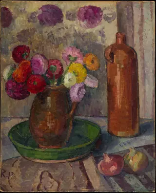 Still Life with Flowers, Onions and Stoneware Jug
