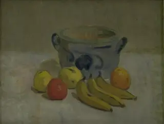 Still Life with Grey Jar, Apples and Bananas