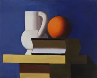 Still Life with White Jar, Orange and Book, by Vilhelm Lundstrøm