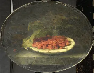 Stilleven met aardbeien in een witte schaal, by Margaretha Roosenboom