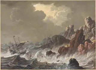 Storm-Tossed Ships Wrecked on a Rocky Coast