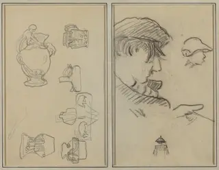 Studies of Jugs and Vases; A Man with Moustache and a Boy with a Hat [recto]