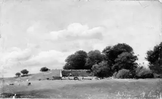 Study of Landscape with a Thatched Building in front of Tall Trees