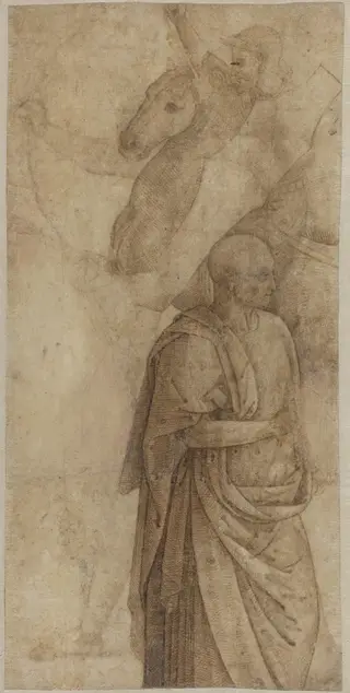 Rider and Standing Draped Man, after the Antique [verso], by Style of Pietro Perugino