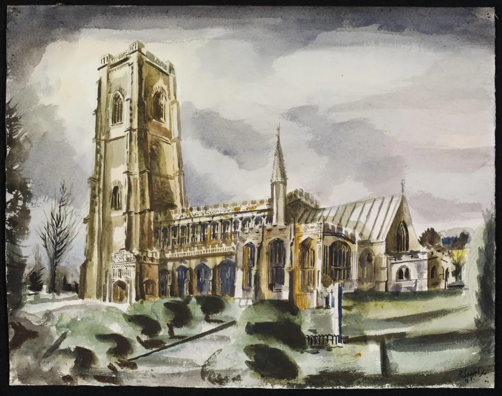 Church of SS. Peter & Paul, Lavenham, by Suddaby, watercolor, 1941