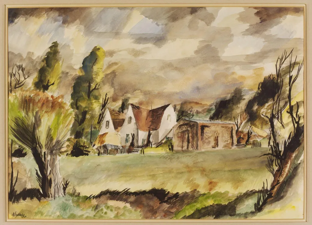 Farm at Bulmer Tye, by Suddaby, watercolor, 1940