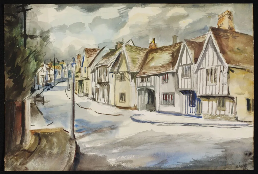 High Street, with the 'Swan', Lavenham, by Suddaby, watercolor, 1941