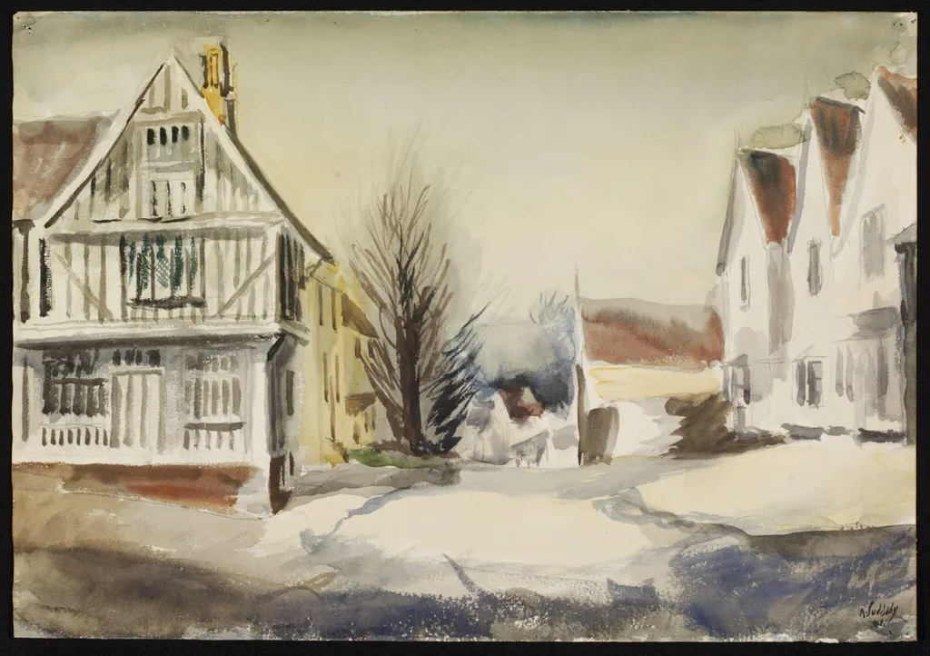 Lady Street, with the Guildhall, Lavenham, by Suddaby, watercolor, 1941