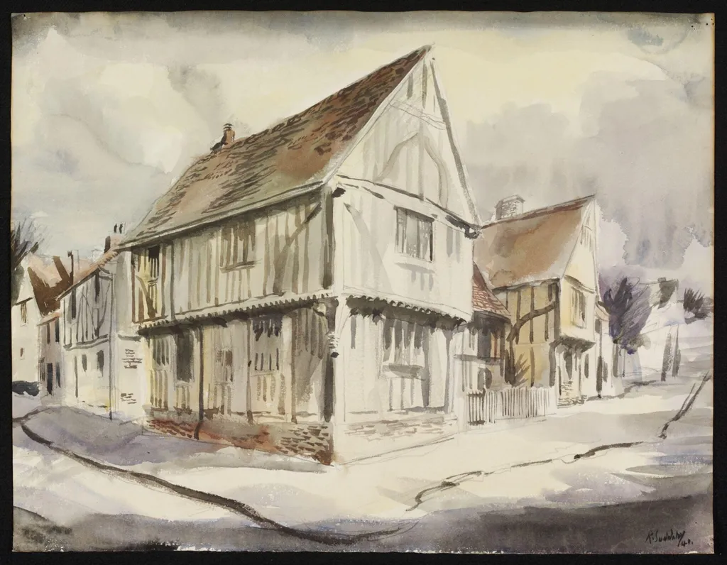 The Wool Hall, Lavenham, by Suddaby, watercolor, 1941