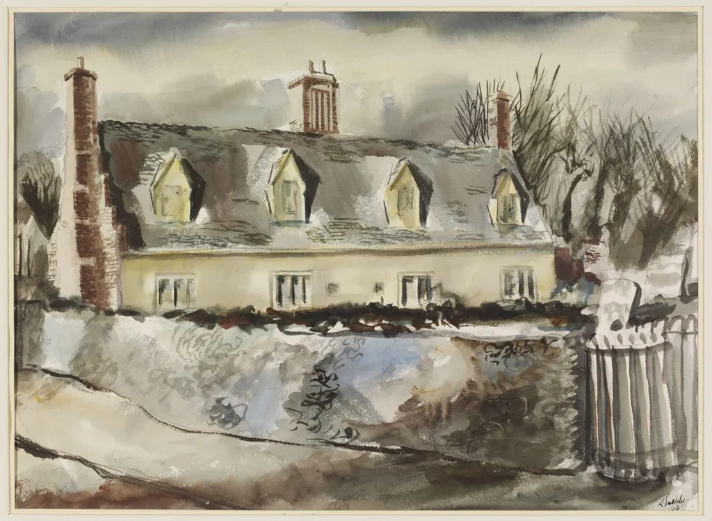 Tudor Cottages, Little Waldingfield, by Suddaby, watercolor, 1942