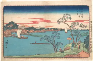 Sumidagawa, hazakura no kei|東都名所　隅田川葉桜之景|A View of Cherry Trees in Leaf along the Sumida River, by Utagawa Hiroshige