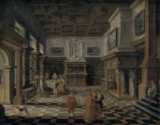 Sumptuous renaissance interior with a banquet