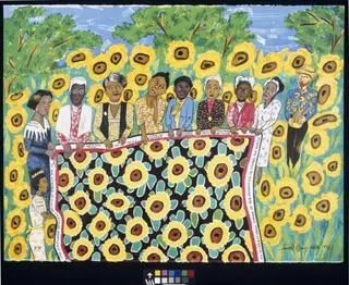 Sunflower Quilting Bee at Arles, by Faith Ringgold