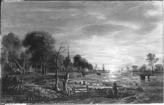 Sunset over a cattle meadow