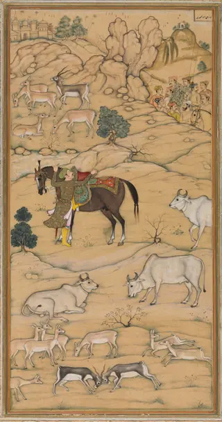 Akbar Mounting his Horse; page from the Chester Beatty Akbar Nama (History of Akbar), by Sur Das