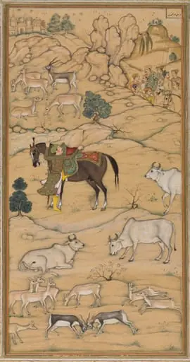 Akbar Mounting his Horse; page from the Chester Beatty Akbar Nama (History of Akbar), by Sur Das Gujarati