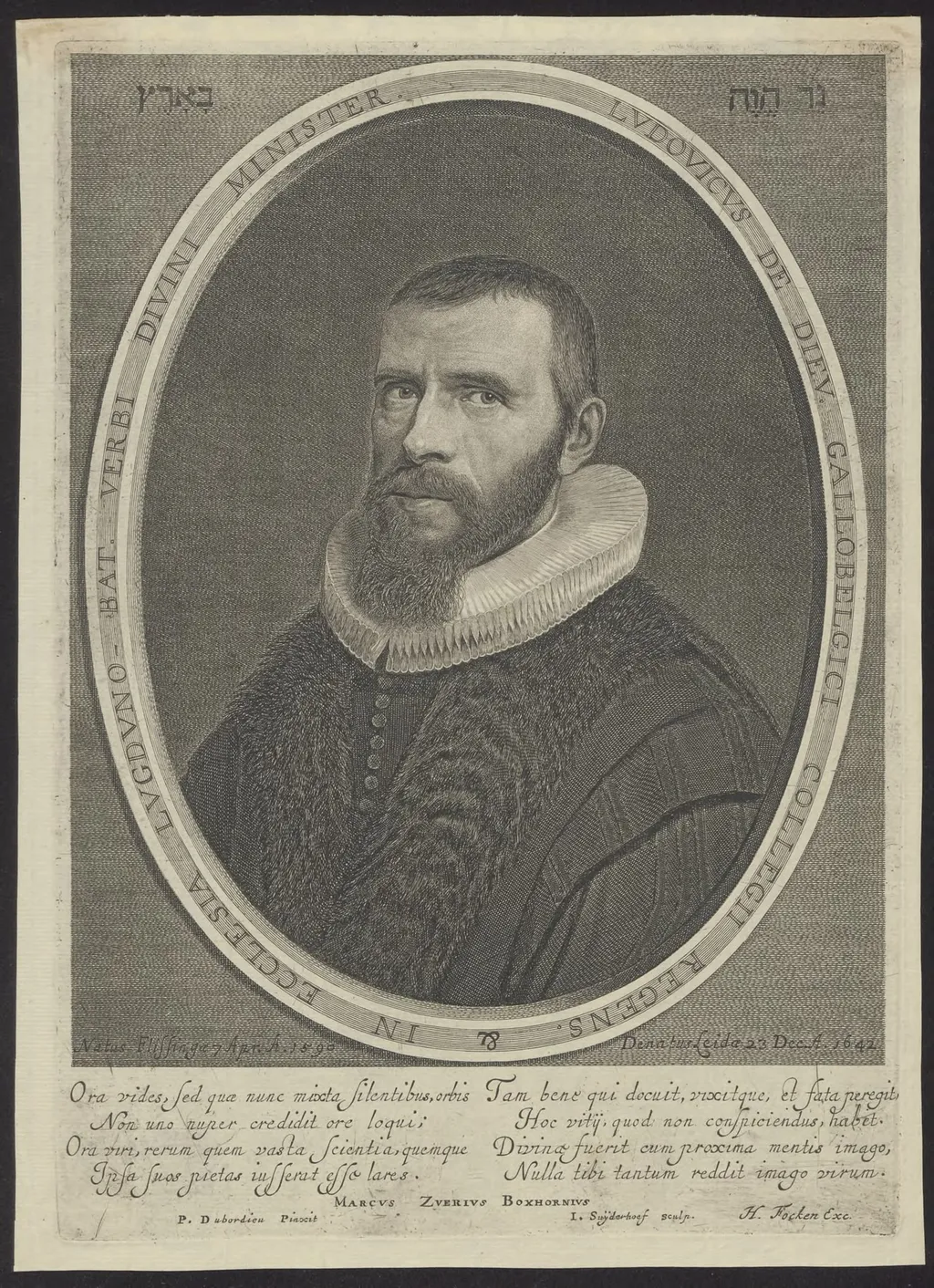 Portrait of Ludovicus de Dieu, by Suyderhoef Jonas, unspecified, 1650