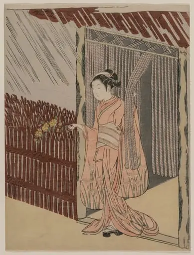 A Girl Dressing in Pink, by Suzuki Harunobu