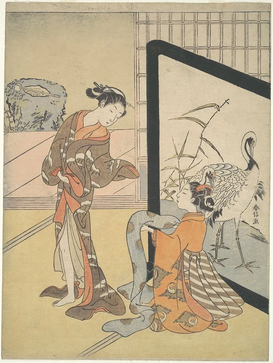 遊女と新造|Courtesan and Shinzō, by Suzuki Harunobu, ink, 1750