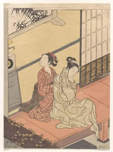鈴木春信画　坐鋪八景　とけひの晩鐘|Evening Chime of the Clock (Tokei no banshō), from the series “Eight Parlor Views” (Zashiki hakkei), by Suzuki Harunobu
