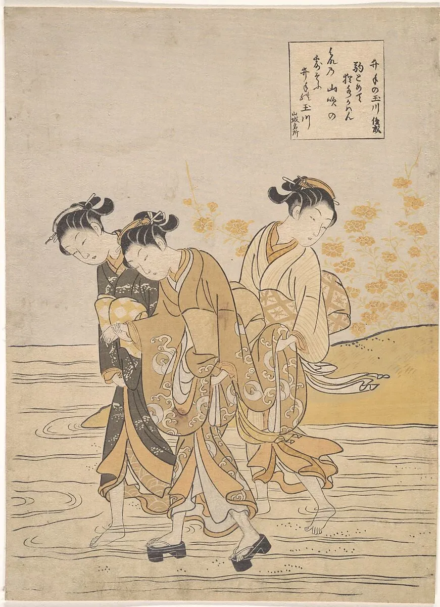 井手の玉川|Jewel River at Ide (Ide no Tamagawa), by Suzuki Harunobu, ink, 1768