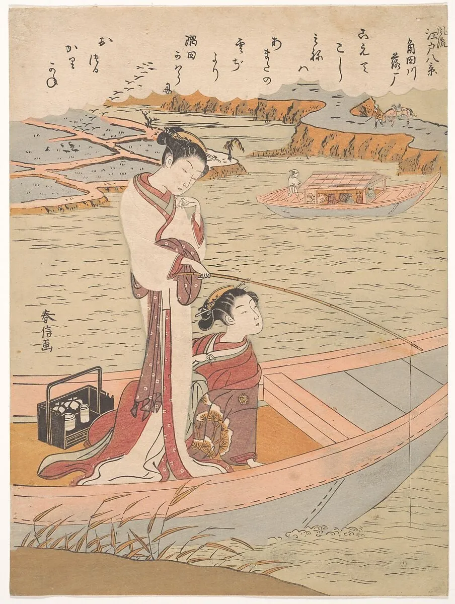 Sumidagawa no rakugan|風俗江戸八景 隅田川落雁|Wild Geese Flying Down the Sumida River, by Suzuki Harunobu, ink, 1769