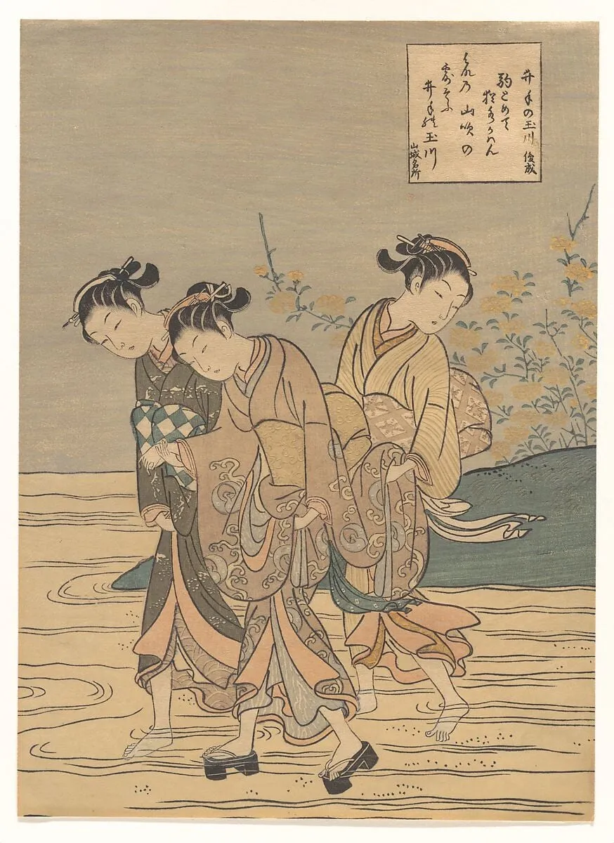 井手の玉川|The Tama River at Ide, Yamashiro Province, by Suzuki Harunobu, ink, 1766