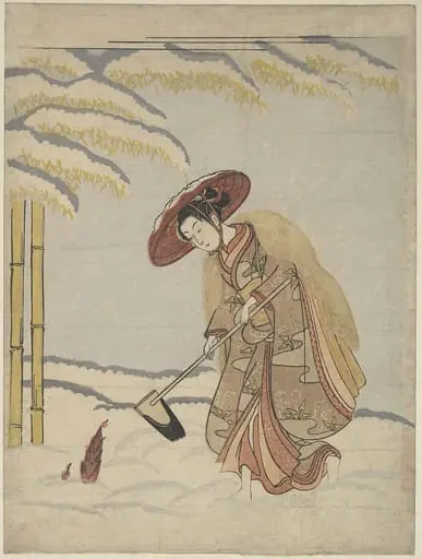 鈴木春信画　雪中に筍を掘る女　見立孟宗|Woman Digging Bamboo Shoots in the Snow, or Parody of Meng Zong (Mōsō), from Twenty-Four Paragons of Filial Piety
