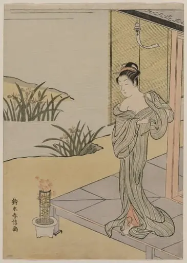 Young Woman Looking at a Pot of Pinks, by Suzuki Harunobu