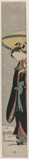 Young Woman Walking in Snow with Umbrella, by Suzuki Harunobu