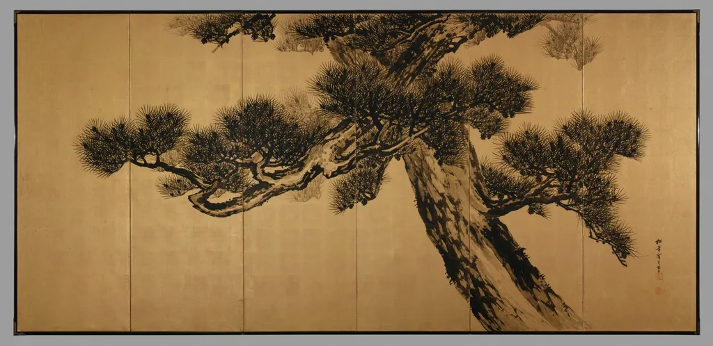 Aged Pines, by Suzuki Shōnen 鈴木松年, unspecified, 1892