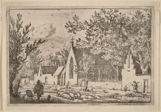 Swine Herd near a Chapel