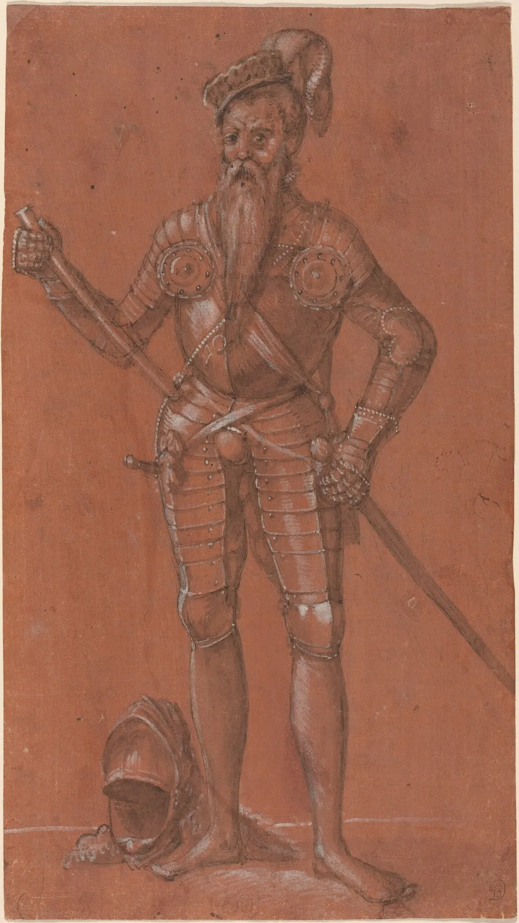 A Man in Armor, by Swiss 16th Century, ink, 1550