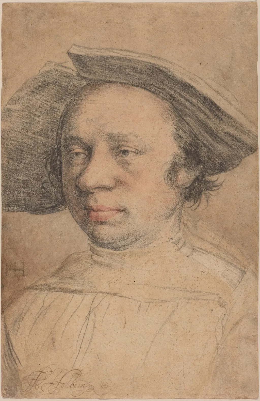 Portrait of a Man in a Broad-Brimmed Hat, by Swiss 16th Century, chalk, 1526