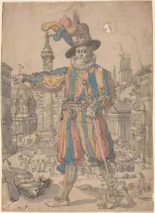 Giovanni Grosso of the Swiss Guards Standing before a View of Rome, by Swiss 17th Century, 1650